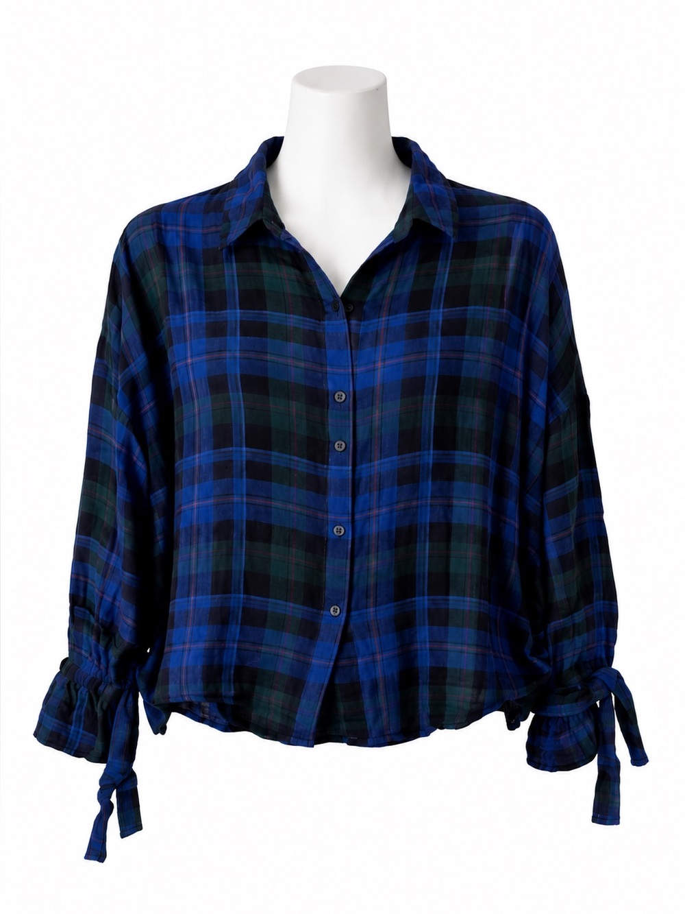 Size L Highline‎ Collective Women’s Tartan Plaid Button Down Shirt Blue Greet